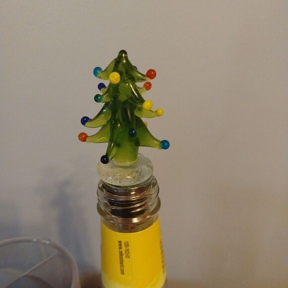 Art Glass Wine Bottle Stopper Christmas Tree Topper Hand Crafted Bar Holiday - Picture 2 of 10